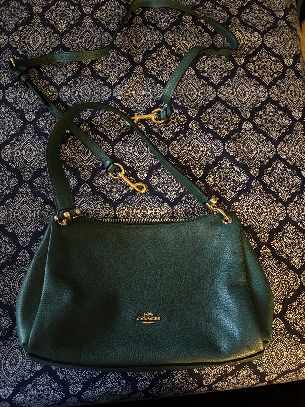 Coach Green Pebbled Leather Shoulder Bag with Gold Hardware
